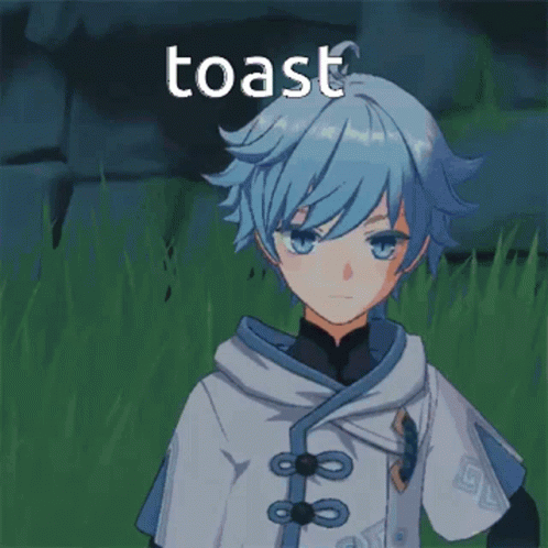 a guy in a cape stands in a field with the word toast above him