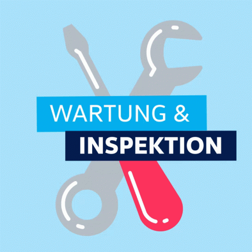 a pair of blue pliers and a wrench on top of it with words wartung & inspektion