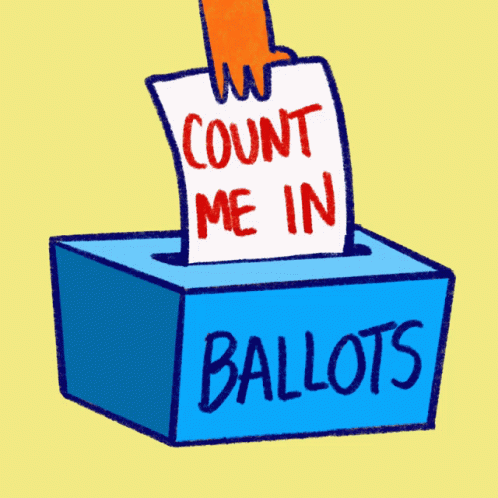 a person sitting on top of a voting box with a sign that says count me in