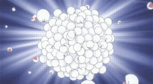 an abstract painting in the center of a large ball of white balls