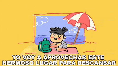 an image of a cartoon character sitting under an umbrella