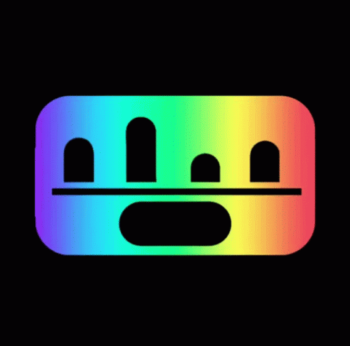 a black background with an rainbow and yellow icon