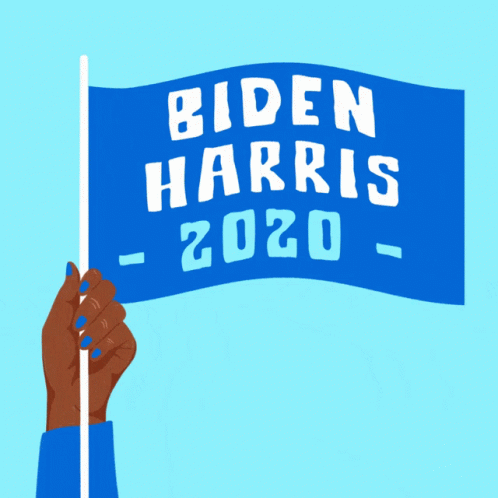 person holding a red sign saying biden harris