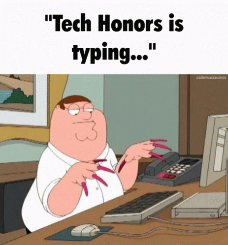 the caption reads tech horos is typing, so it's very simple