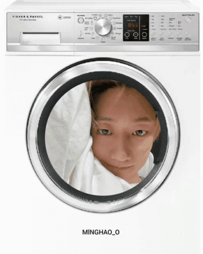 a woman has blue painted face on her washing machine