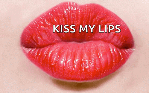 this is a close up po of a lips with words kiss my lips on it