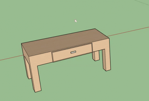 a cartoon drawing of a blue desk with one drawer