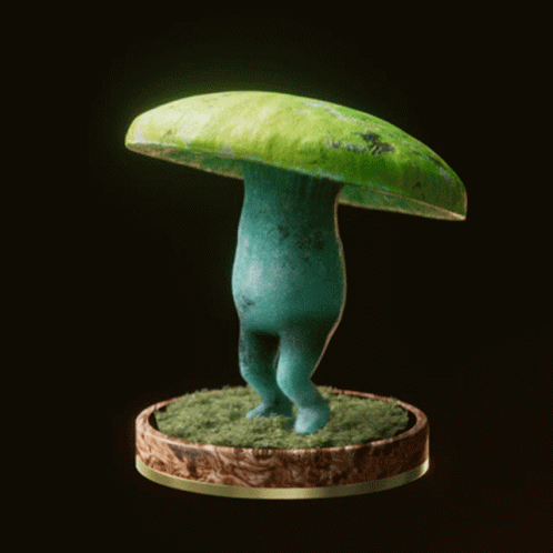 a large green mushroom with a human body holding it
