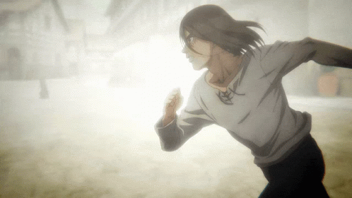 an animated image of a woman running in the snow