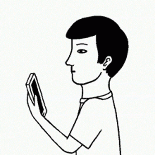 a drawing of a man holding a tablet