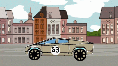 the image shows a cartooned car with black wheels