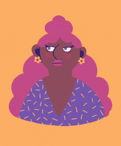 a cartoon woman with pink hair and freckles on her head