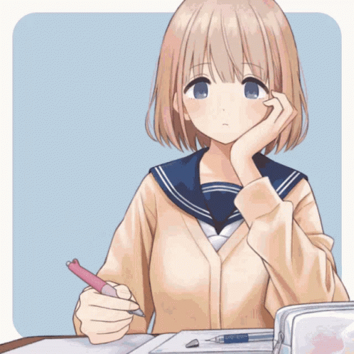 a cartoon image of a girl with a pensheet