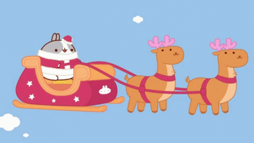 an illustration of children sleigh pulled by their reindeer