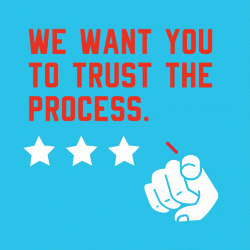 a hand pointing at five stars with a text stating we want you to trust the process