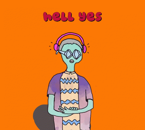 a cartoon character with headphones and a message