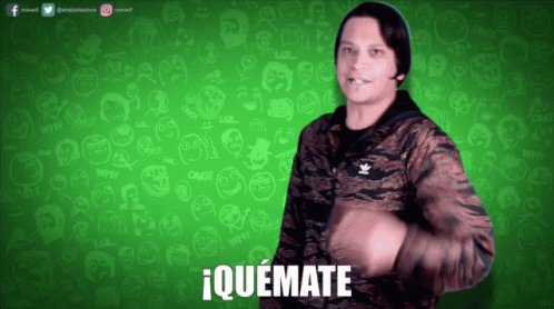 a man in camouflage with the words joueme mate in front of him