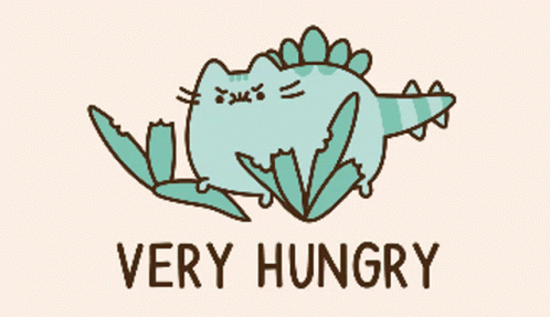 very hungry cat in blue on a light blue background