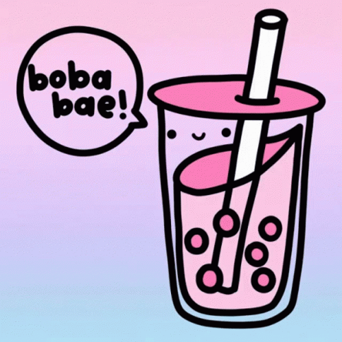 cartoon design of soda glass with message bubble saying boba bae