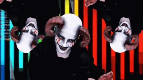 a distorted image of a man with clown make up