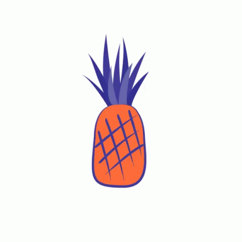 a blue and red pineapple with pink hair