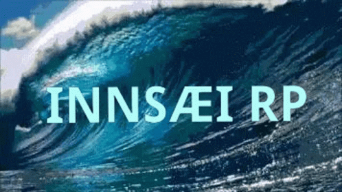 a picture that shows a great wave, and is close to the word innsail rp