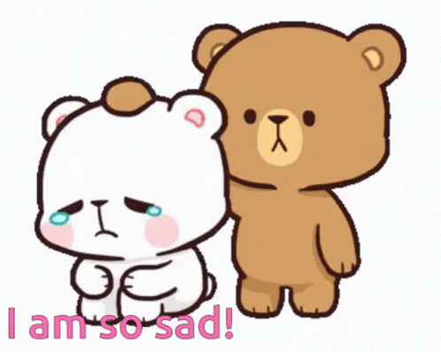 a teddy bear that is hugging a sad looking teddy bear