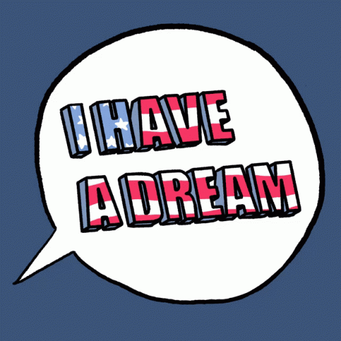 a purple and white speech bubble with the words i have a dream