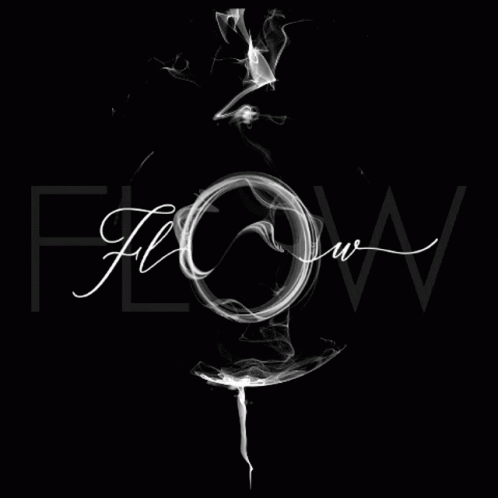 the words flow are in white on a black background