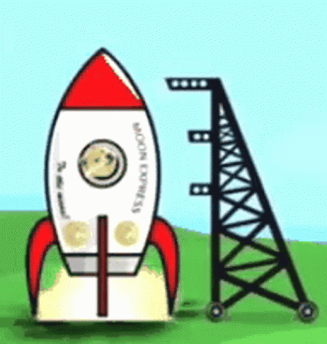 a cartoon drawing of a rocket and power line