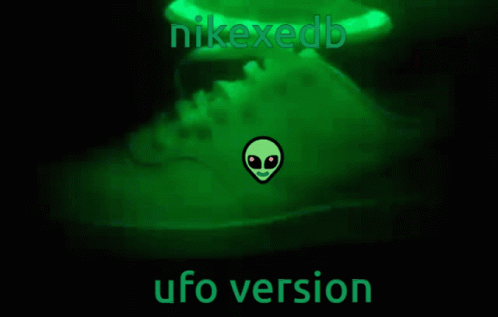an image of a green glow shoe with an alien on it