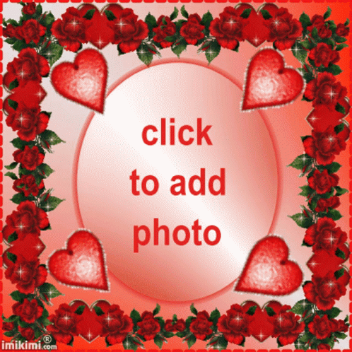 a blue frame with hearts and the words click to add po