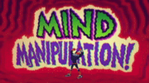 a retro tv screen has the text mind manipulated in blue, red and pink