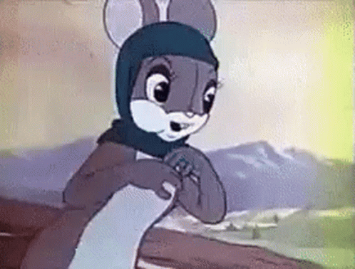 a cartoon character with ears holding onto another animal