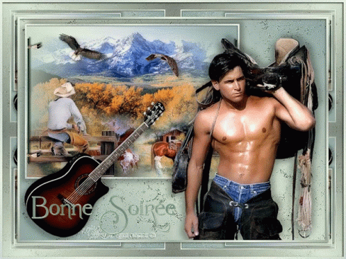 the album cover shows a stylized painting of a shirtless man with a guitar and an eagle