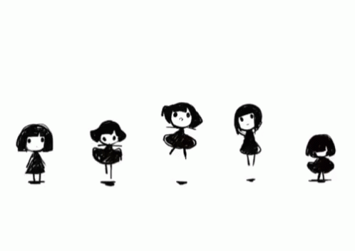 little girls walking through a line of black and white silhouettes
