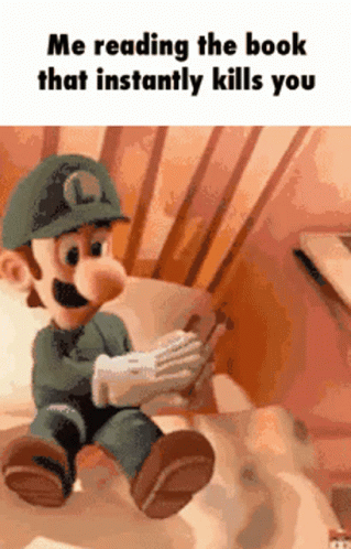 a cartoon figure is sitting in front of an image of mario bros