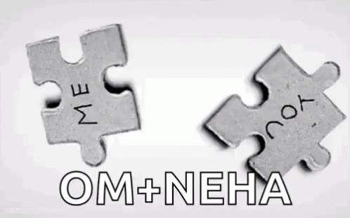 two pieces of a jigsaw puzzle with the word om + neha next to them
