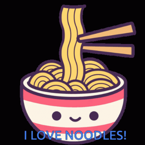 a bowl of noodles that reads i love noodles