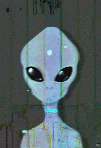 an alien with big eyes and a collar