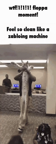 a strange looking animal walking through a lobby