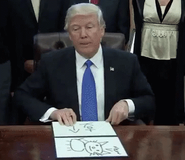 president trump holding signs while sitting at a desk