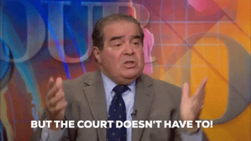 a man in a suit talking on the couch with text saying, but the court doesn't have to
