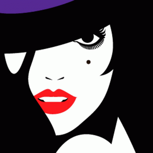 a woman with a hat and blue lips in the image
