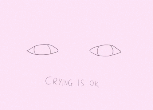an illustration of two eyes with the caption crying is ok