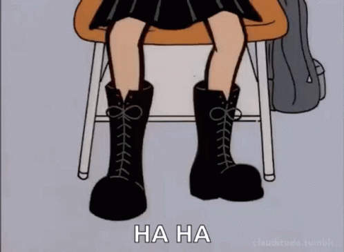 the cartoon is of a little girl sitting in a chair and wearing boots