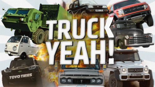 there are many trucks and dump trucks in this poster