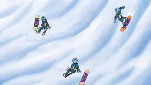 a cartoon drawing of a person snowboarding down a hill
