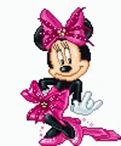 the pixel art is depicting a minnie mouse