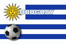 an illustrated flag, ball and star in blue